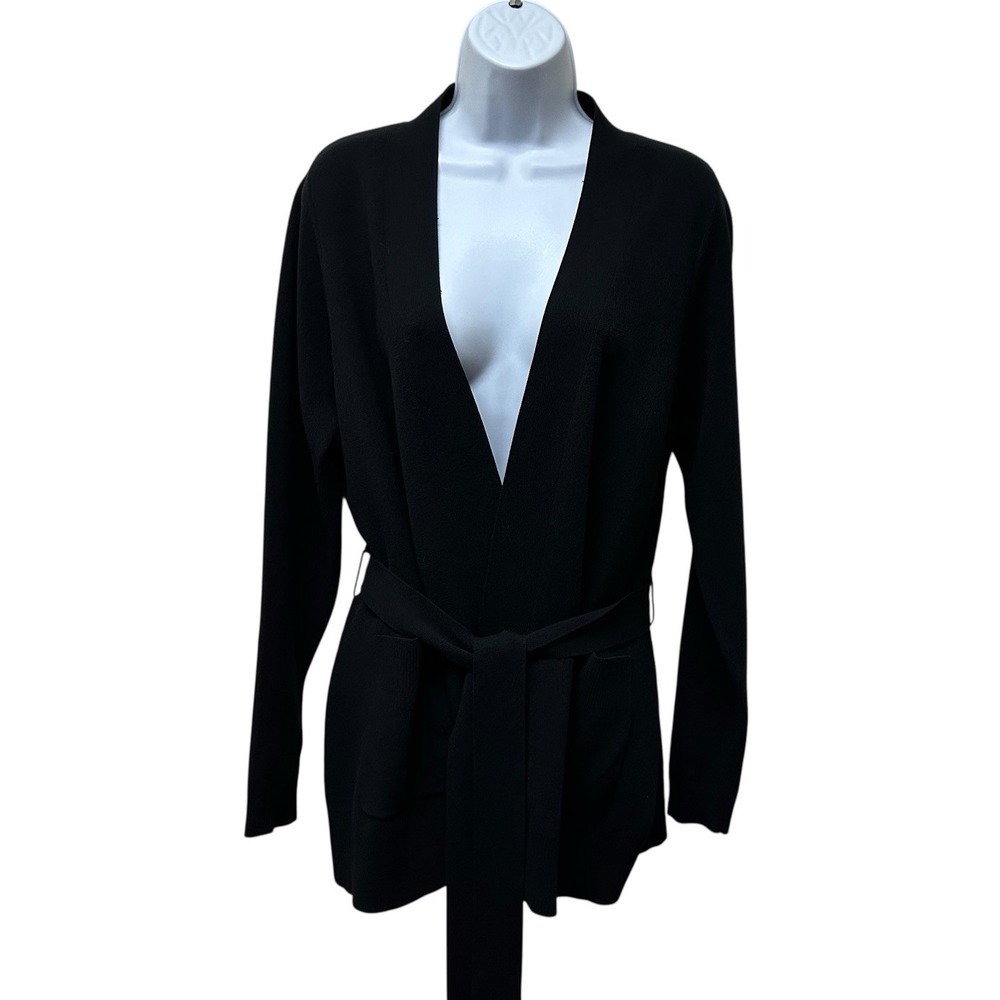CO Essentials Black Belted Long Cardigan Sweater Italian Yarn Size L